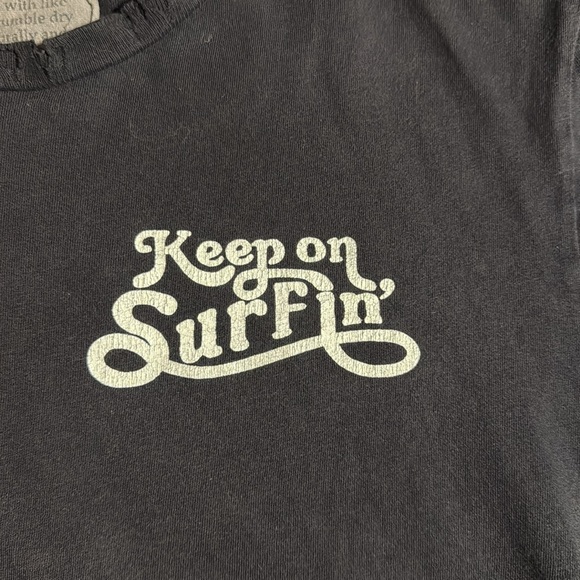 VTG Aviator Nation Keep‎ on Surfing Sunrise Distressed Boyfriend Tee Black Small - Picture 4 of 6
